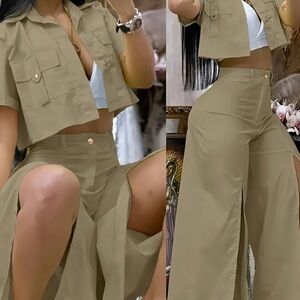 Women's Tan Wide-Leg Jumpsuit